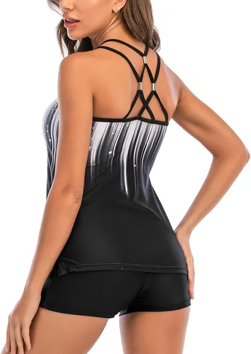 Vista 2 de Lu's Chic Traje de baño tankini con control de abdomen para mujer, traje de baño de 2 piezas con estampado floral modesto