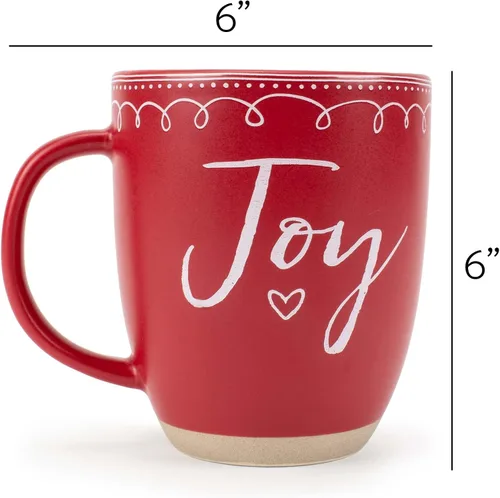 Vista 5 de Elanze Designs Joy Raw Clay Bottom Roja Taza de Café de Cerámica Navideña de 16 Onzas