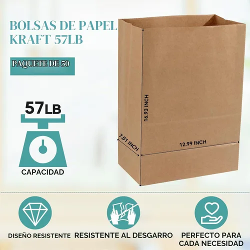 Vista 2 de MUCHII Bolsas de Papel Kraft de 57 LB 50 Unidades, Bolsas Grandes de Papel Marrón de Supermercado para Almacenamiento, Compras