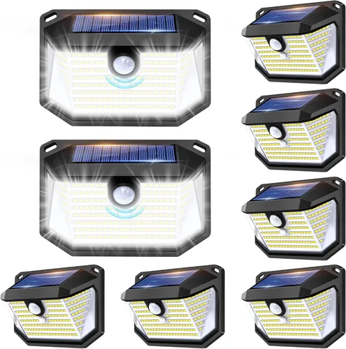 Vista 8 de Luces solares con sensor de movimiento para exteriores, 178 LED impermeables IP65, luz de seguridad montada en la pared con 3 modos, gran angular