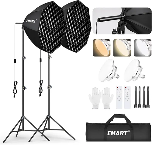 Vista 9 de EMART Softbox Lighting Kit with Grid, 135W 25.5" Soft Box for Photography