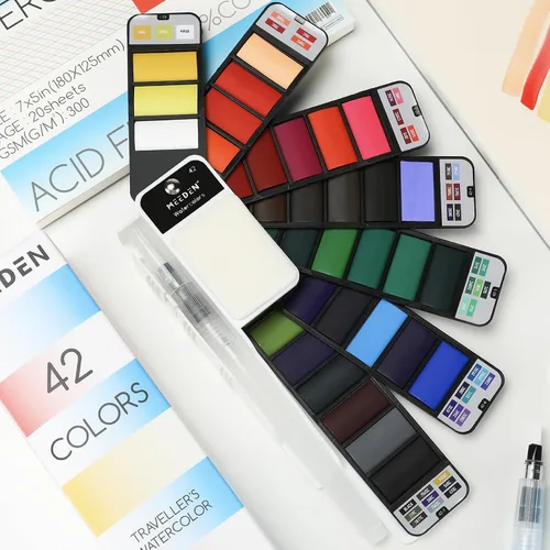 Vista 5 de MEEDEN Juego de pintura de acuarela de viaje: kit de pintura portátil de 42 colores de agua surtidos con 4 pinceles