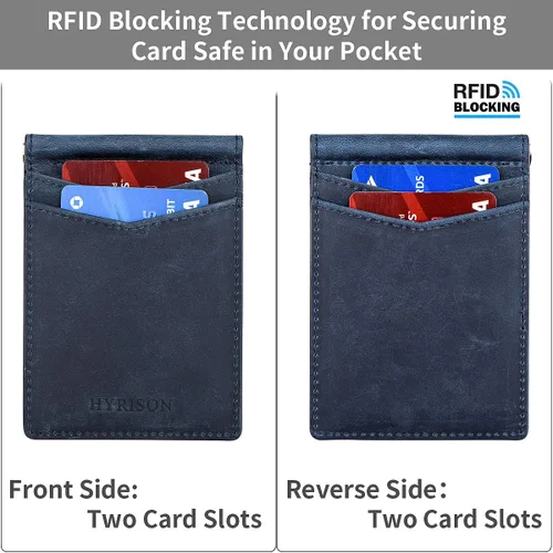 Vista 4 de HYRISON Cartera de cuero genuino Slim doble bolsillo frontal para hombres con clip de dinero bloqueo RFID