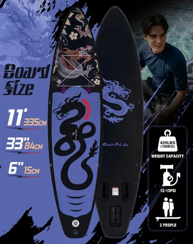 Vista 2 de FunWater Tabla de remo inflable de 11 pies y 10 pies 6 pulgadas con accesorios de tabla de remo de SUP de alta calidad, cubierta de EVA