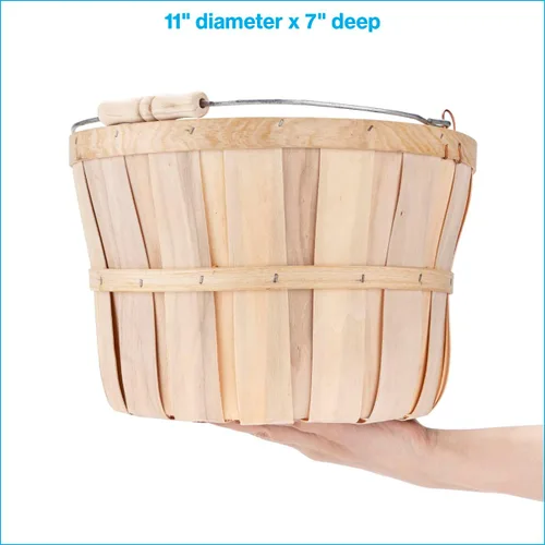 Vista 5 de SSWBasics Juego de 3 cestas de madera de pino natural sin terminar con mango y manzana, canastas duraderas para exhibición de productos, ideal