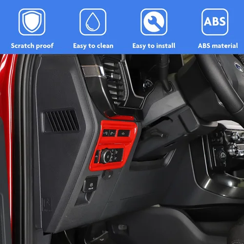 Vista 4 de Jimen Para 2021+ F150 Panel de control del panel de control del marco de la cubierta compatible con Ford F150 2021-2023 (rojo)