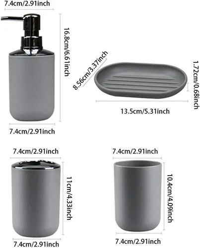 Vista 7 de Juego de accesorios de baño de plástico, colección de 4 piezas, accesorios de baño, incluye soporte para cepillos de dientes, taza para cepillos