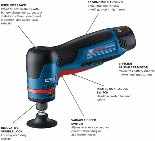 Vista 2 de Bosch GWG12V-20SB23 12V Max Kit de Amoladora de Troquel de Ángulo Recto Sin Escobillas de 1/4 Pulgada con (2) Baterías de 3 Ah