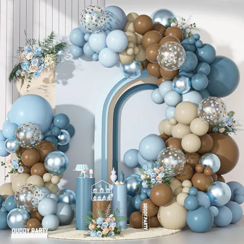 Vista 25 de Kit de Guirnalda de Arco de Globos Azul Polvoriento Ouddy Party, Diferentes Tamaños 18 12 10 5 Pulgadas Azul Polvoriento Arena Blanco Azul Bebé