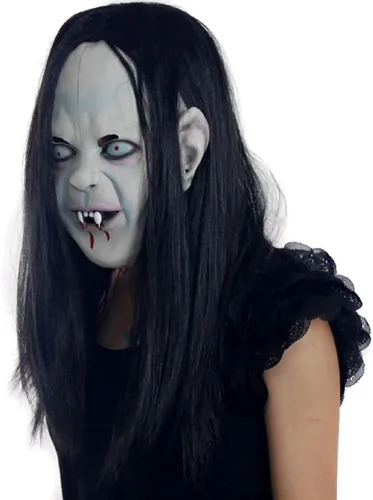 Vista 6 de LUOEM Halloween terror Grimace fantasma máscara larga peluca de pelo Grudge Sadako fantasma espeluznante disfraz máscara para Halloween fiesta