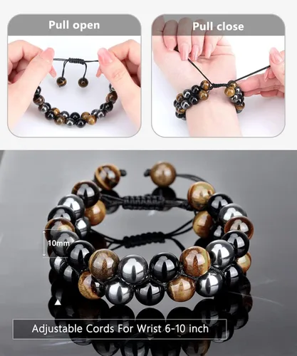 Vista 6 de Yowivon Triple Protection BraceletBlack Obsidian Tiger Eye Healing Crystal Bracelet for Men WomenBeaded Bracelets Jewelry Bring Luck Happiness Gifts