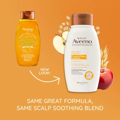Vista 2 de Champú aclarante de vinagre de sidra de manzana Aveeno, mejora el brillo, 12 fl oz