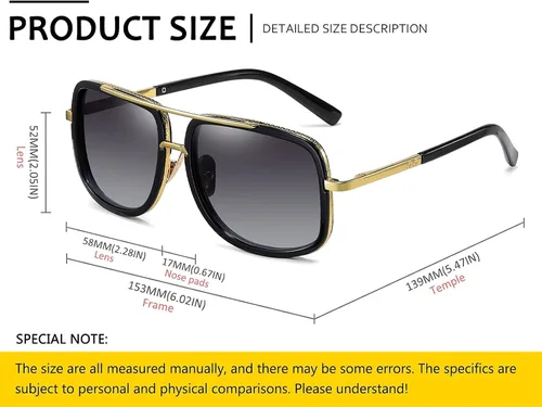 Vista 3 de SHEEN KELLY Retro Oversized Pilot Sunglasses Square Frame Metal Men Women Mirror Lens Blue Silver Pink Black