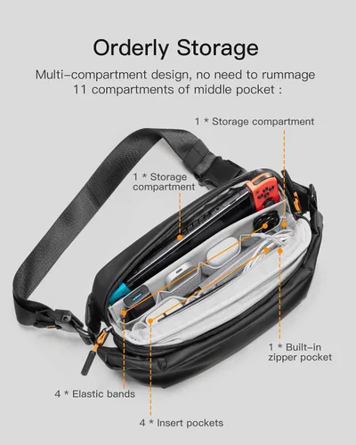 Vista 3 de Inateck Bolso bandolera elegante con correa de hombro ajustable, resistente a salpicaduras para hombres y mujeres, cangurera multiusos para viajes