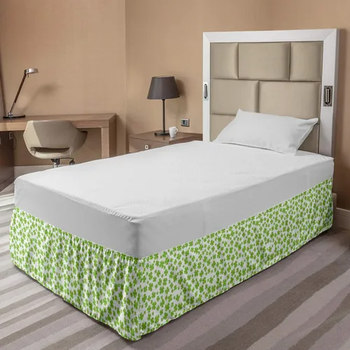 Vista 2 de Lunarable Falda de cama elástica de trébol, tréboles de cultura irlandesa con temática del día de San Patricio, 4 hojas, falda de cama de tela