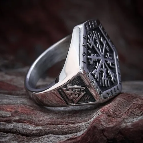 Vista 3 de BAVIPOWER Vegvisir - Anillo de brújula rúnica vikingo con nudo celta de acero inoxidable 316L, joyería vikinga escandinava nórdica