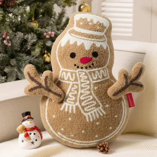 Vista 9 de Phantoscope Almohada Decorativa de Feliz Navidad Pan de Jengibre, Almohadas de Peluche Teddy Navideñas con Forma de Pan de Jengibre con Gorro