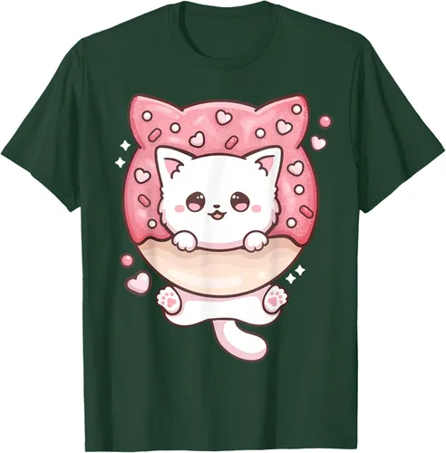 Vista 91 de Camiseta Kawaii Cat Donut Anime Lover Otaku, Negro