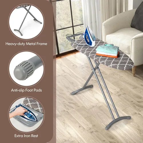 Vista 5 de COSTWAY Tabla de planchar de tamaño completo, soporte de hierro plegable con cubierta de tabla de planchar adicional, altura ajustable de 7