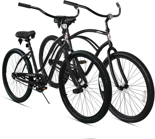 Vista 7 de Tracer Bicicleta de crucero de playa para adultos, ruedas de 26 pulgadas, freno de montaña de una sola velocidad, bicicleta doble para mujeres, M&F