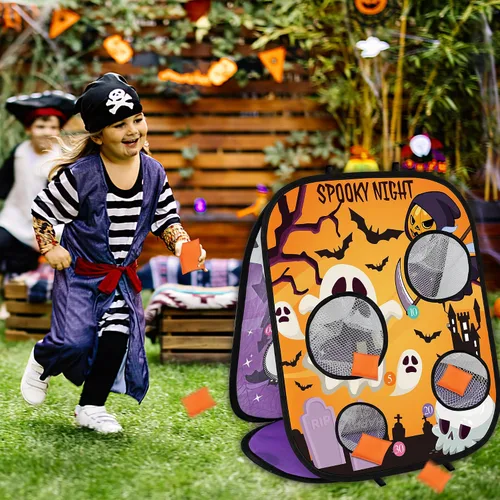 Vista 6 de Juegos de Halloween para fiestas infantiles, espeluznante lanzamiento de bolsas de frijoles, juegos de fiesta de Halloween, juego de carnaval