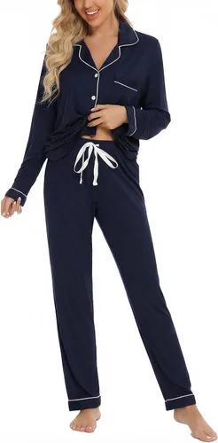 Vista 19 de Leikar Button Up Pajamas For Women Long Sleeve Viscose Soft Pjs Lounge bean paste