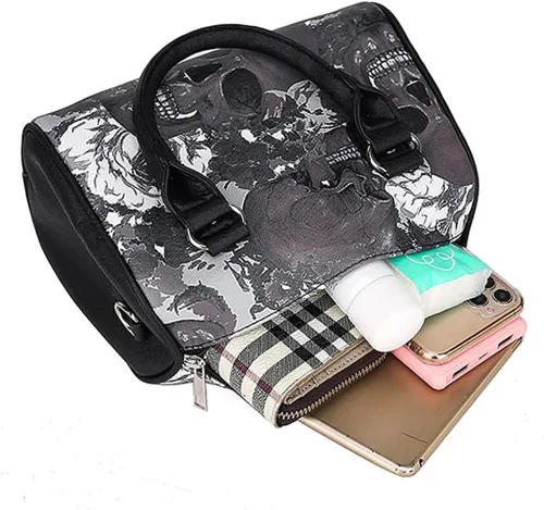 Vista 7 de Bolso de mano, bolso de mano con estampado de calavera, bolso de hombro para mujer, esqueleto de huesos, bolso de lona gótico, punk, bolso cruzado