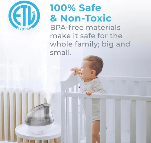 Vista 6 de MistAire humidificador ultrasónico de vapor frío. Unidad humidificadora premium con funcionamiento silencioso y función de luz nocturna