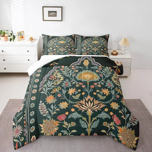 Vista 18 de Erosebridal Juego de ropa de cama damascada gótica para adultos, juego de edredón victoriano antiguo, edredón floral vintage gótico con diseño