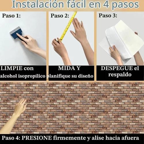 Vista 8 de Paneles de pared 3D para despegar y pegar, paquete de 10 paneles de PVC texturizados de ladrillo, azulejos de pared autoadhesivos impermeables