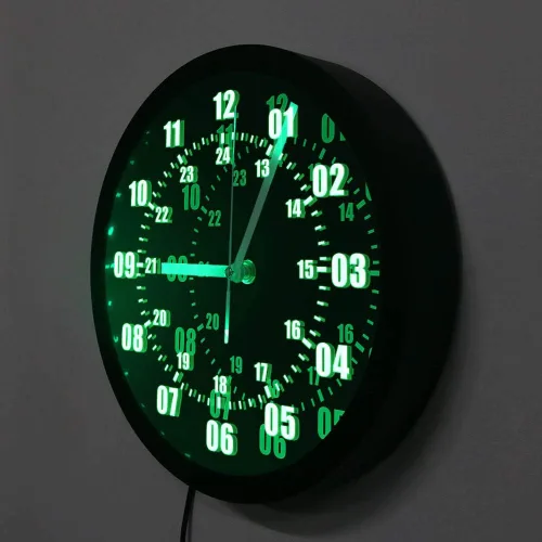 Vista 8 de The Geeky Days Reloj de pared con signo de neón de 24 horas de tiempo militar con retroiluminación LED zona horaria mundial militar signo de neón