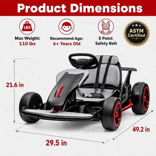 Vista 7 de Litake Go Kart eléctrico para niños de 24 V, batería de 7 Ah para niños de Negro