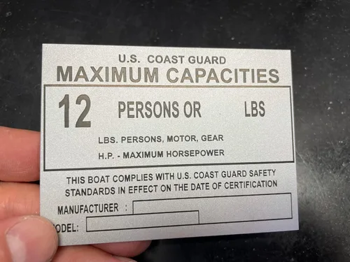 Vista 4 de Placa de barco con capacidad máxima personalizada: aluminio de 4 x 3 pulgadas