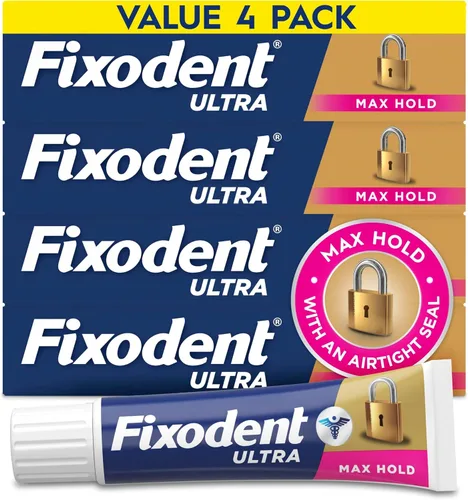 Vista 10 de Fixodent Ultra Max Hold Secure - Crema adhesiva para dentaduras postizas completas y parciales, 2.2 onzas (paquete de 4)