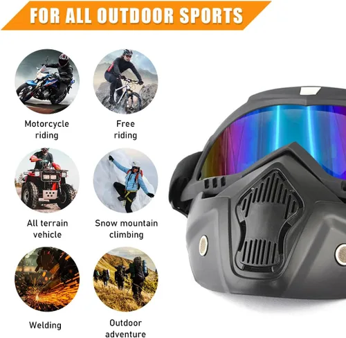 Vista 3 de povtii Gafas de Motocicleta, Gafas de Casco de Dirt Bike Resistentes al Viento con Máscara Facial Removible, Accesorios de Motocicleta (Colorido)