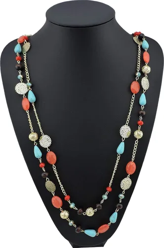 Vista 2 de BOCAR - Collar largo de 2 capas con cadena de eslabones de cristal con cuentas de cristal para mujer Ideal para fiestas o regalos