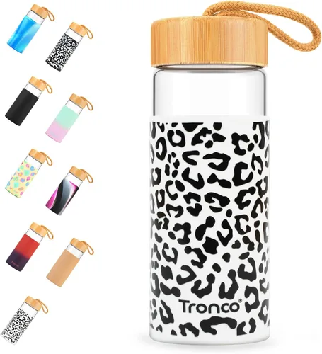 Vista 14 de Tronco Botellas de agua de vidrio de 20 onzas con tapas, botellas de vidrio de borosilicato reutilizables con tapa de bambú y funda de silicona