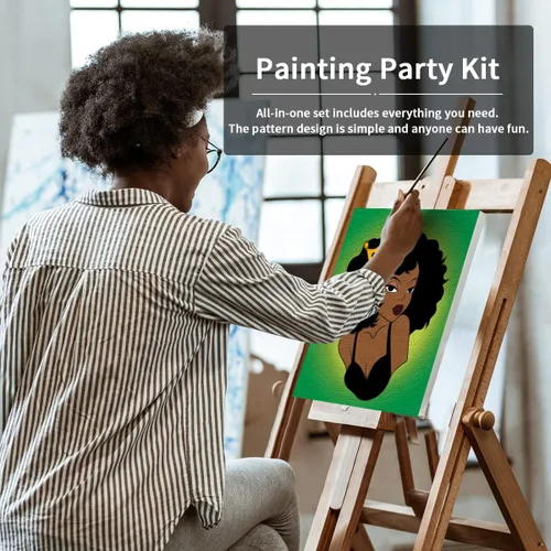 Vista 3 de VOCHIC Kit de pintura de lienzo predibujado para pintura para adultos, kits de fiesta de pintura y sorbo, suministros de fiesta, lienzo de 8 x 10