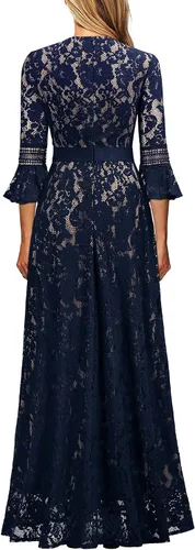 Vista 2 de MISSMAY - Vestido largo formal con mangas de campana, hecho totalmente en encaje, estilo vintage, para mujer