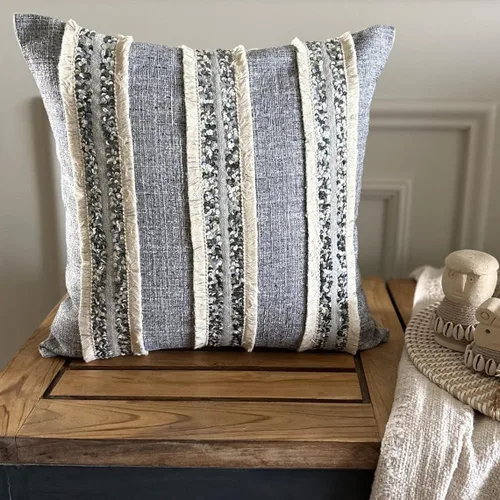 Vista 8 de The HomeCentric Funda de almohada con cremallera, funda de cojín azul de 12 x 12 pulgadas, funda de cojín de algodón bordado para sofá, diseño