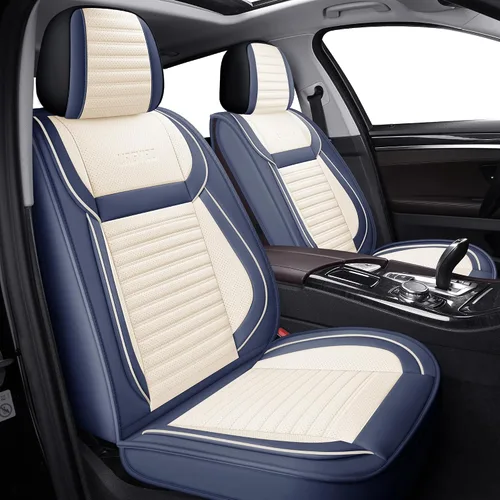 Vista 19 de LINGVIDO - Fundas de piel sintética con respaldo para asiento de automóvil, transpirables, impermeables, universal y antideslizante, para SUV Beige
