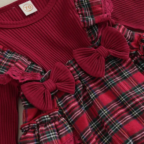Vista 5 de Mubineo Conjunto de mameluco de Navidad para bebé niña con volantes para otoño e invierno