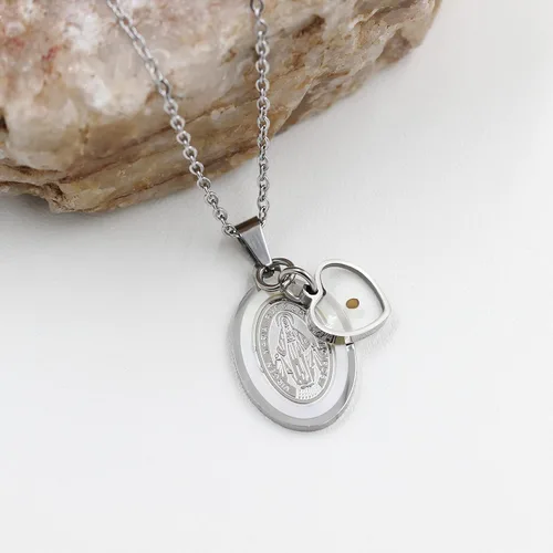 Vista 9 de NA Oval Virgin Mary Mustard Seed Christian Pendant Religion Necklace for Women and Girls Stainless Steel Prayer Faith Jewelry