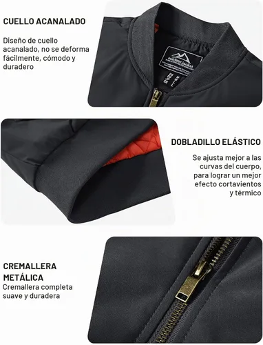 Vista 6 de TACVASEN - Chaquetas de hombre. Chaqueta bomber de otoño e invierno, acolchada, con cremallera completa, cálida, de estilo casual Negro