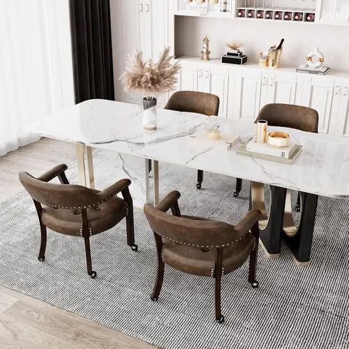 Vista 15 de Juego de 2 sillas de comedor con ruedas, poliuretano gris antiguo Gris (Antique Grey)