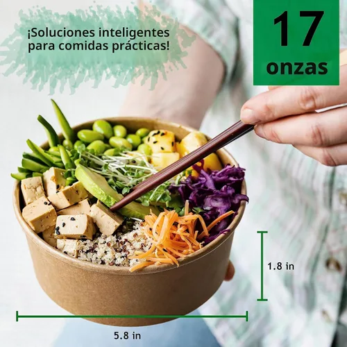 Vista 2 de Cuencos de papel desechables con tapas, recipientes de ensalada de preparación de comidas, 17 onzas, 25 juegos Recipientes de comida y sopa