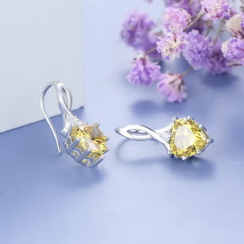 Vista 6 de Aretes de plata de ley 925 con piedra natal y corazón para mujer, regalo de cumpleaños para mujer