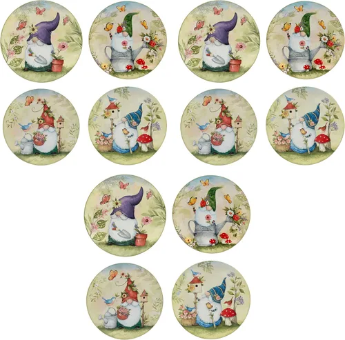 Vista 7 de Certified International Garden Gnomes - Platos de ensalada/postre de 9 pulgadas, multicolor, mediano, juego de 4