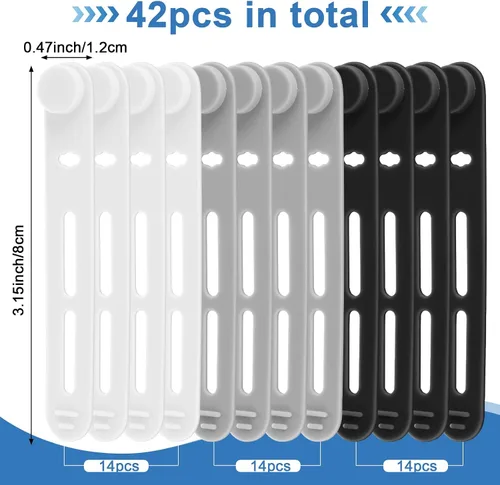 Vista 2 de Tellegloww 42 piezas de bridas de cable de silicona reutilizables, correas de cordón elásticas multiusos para agrupar y sujetar auriculares