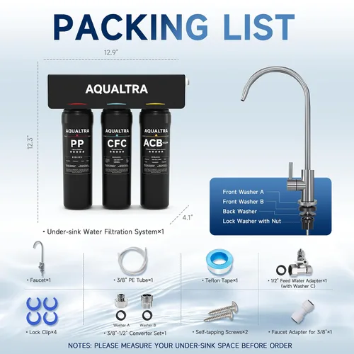 Vista 9 de AQUALTRA USF-3F-10 Sistema de filtro de agua ligeramente alcalino para debajo del fregadero, 8K-32K Gal con grifo, reduce PFOA, PFOS, cloro, plomo